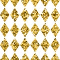 Seamless pattern golden diamonds isolated on white. Gold sparkling rhombus