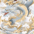Seamless pattern of golden dragon watercolor in Japanese style. wrapping paper. Wrapping paper pattern