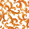 Seamless pattern of golden elements of baroque rococo style on background