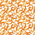 Seamless pattern of golden elements of baroque rococo style isolated on background