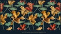 Seamless pattern golden fish swiming with lotus leaves Royalty Free Stock Photo