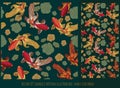 Seamless pattern golden fish swiming with lotus leaves pond Royalty Free Stock Photo