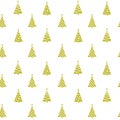 Seamless pattern golden geometric Christmas tree silhouettes Royalty Free Stock Photo