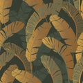 Seamless pattern of golden green tropical leaves