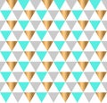 Seamless pattern with golden, grey, green triangles. Modern geometric background.