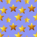 Seamless pattern with golden hand-painted stars on blue background