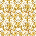 Seamless pattern golden lace. watercolor floral jewelry design.