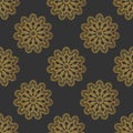 seamless pattern of golden mandalas on dark gray background