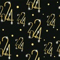 Seamless pattern with golden numerals 2024 on a black background Royalty Free Stock Photo