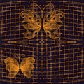 Seamless pattern with golden openwork butterflies