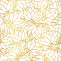 Seamless pattern with golden outline water lily flowers Royalty Free Stock Photo