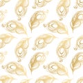 Seamless pattern, golden peacock feathers on a white background. Print, textile vector Royalty Free Stock Photo