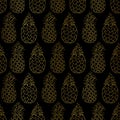 Seamless pattern with golden pineapple on black background Royalty Free Stock Photo