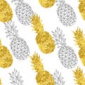 Seamless pattern of golden pineapples on white background