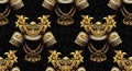 Seamless Pattern of Golden Samurai Helmets on Black Background Royalty Free Stock Photo