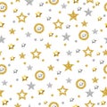 Seamless pattern with golden and silver glittering stars. Gold Seamless pattern. Repeatable background. Can be used for fabric,