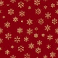 Seamless pattern with golden snowflakes on red background for Christmas or New Year holidays. EPS 10 Royalty Free Stock Photo