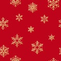 Seamless pattern with golden snowflakes on red background for Christmas or New Year holidays. EPS 10 Royalty Free Stock Photo