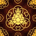 Seamless pattern with golden stylized peonies.