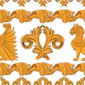 Pattern of golden winged lions with ornament Royalty Free Stock Photo