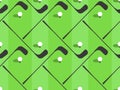 Seamless pattern with golf clubs and balls on a green field. Golf club and golf ball in minimalist style. Design of typography, Royalty Free Stock Photo