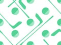 Seamless pattern with golf clubs and green balls on a white background. Golf club and golf ball in minimalist style. Design of Royalty Free Stock Photo