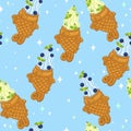 Seamless pattern with gooseberry and blueberry taiaki ice cream. Vector graphics