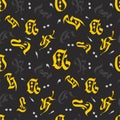 Seamless pattern of gothic letters. Decorative seamless background from letters of the Gothic alphabet on a black