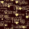 Seamless pattern Gothic Text I love you, hand written words.Sketch, doodle, lettering, hearts, happy valentines day Royalty Free Stock Photo