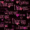 Seamless pattern Gothic Text I love you, hand written words.Sketch, doodle, lettering, hearts, happy valentines day Royalty Free Stock Photo