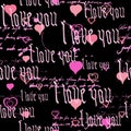 Seamless pattern Gothic Text I love you, hand written words.Sketch, doodle, lettering, hearts, happy valentines day Royalty Free Stock Photo