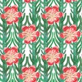 Seamless pattern of gouache decorative cacti and red and pink flowers Royalty Free Stock Photo