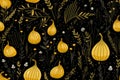 seamless pattern with gourds and flowers on a black background Royalty Free Stock Photo