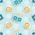 Seamless pattern GPU mining and CPU mining cartoon Royalty Free Stock Photo