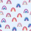 Seamless pattern graceful rainbows in boho colors. Scandinavian baby hand style for newborns.