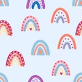 Seamless pattern graceful rainbows in boho colors. Scandinavian baby hand style for newborns.