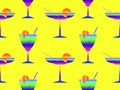 Seamless pattern with gradient cocktails with straws. Alcoholic cocktail with a straw and a slice of orange in the style of the Royalty Free Stock Photo