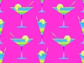 Seamless pattern with gradient cocktails with straws. Cone glass for vermouth with a straw and a slice of lemon in the style of Royalty Free Stock Photo