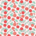 Seamless pattern with grapefruit with green leaves. Vector flat illustration