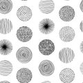 Seamless pattern of graphic doodle black and white circles. Hand Drawn Scribble Circle shapes. Trendy hand drawn textures. Modern