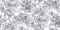 Seamless pattern with graphic rose flowers, vector floral endless background