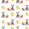 seamless pattern of mice with a needle and a spool of thread Royalty Free Stock Photo