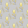 Seamless pattern gray and yellow floral background. Abstract stylized floral. Creative pale color sixties seamless pattern. . Royalty Free Stock Photo