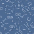 Seamless pattern with great dane and chihuahua, silhouette, comb