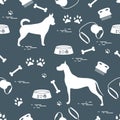 Seamless pattern with great dane and chihuahua, silhouette, comb