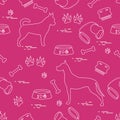 Seamless pattern with great dane and chihuahua, silhouette, comb