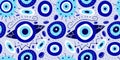 Seamless pattern with greek eye. Blue eyes are a talisman and amulet for protection.Vector illustration in flat style