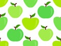 Seamless pattern with green apples on a white background. Green apple with one leaf. Design for printing on fabric, banners and