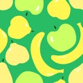 Seamless pattern with green apples. yellow bananas, yellow pears. Minimalism flat design Royalty Free Stock Photo