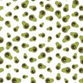 Seamless pattern with green avocado. Food background. Autumn and summer illustration with colorful cute fruits. Eco Royalty Free Stock Photo